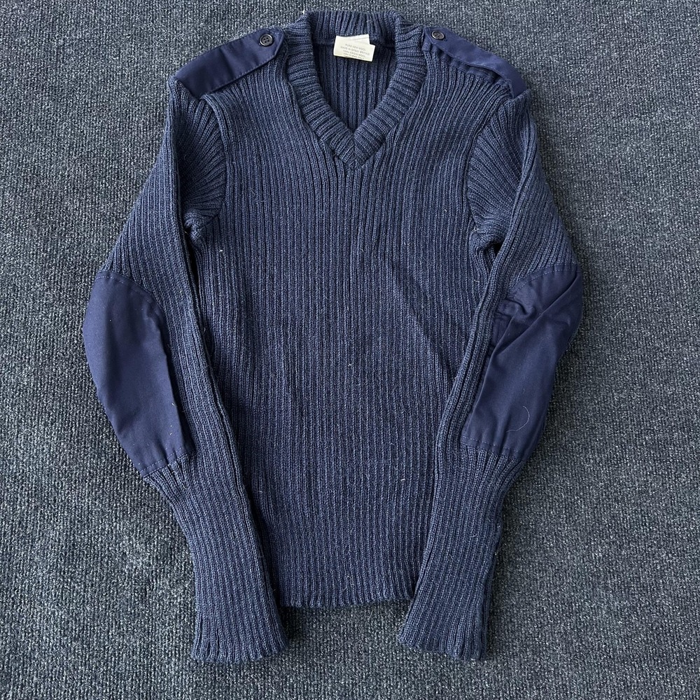 Vintage Military Equipment Wool Sweater Mens 42 Navy Commando V Neck Made UK 90s
